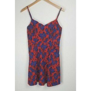 Market & Spruce Sz. S Blue & Red Floral Short Dress Scalloped Edging W/ Pockets
